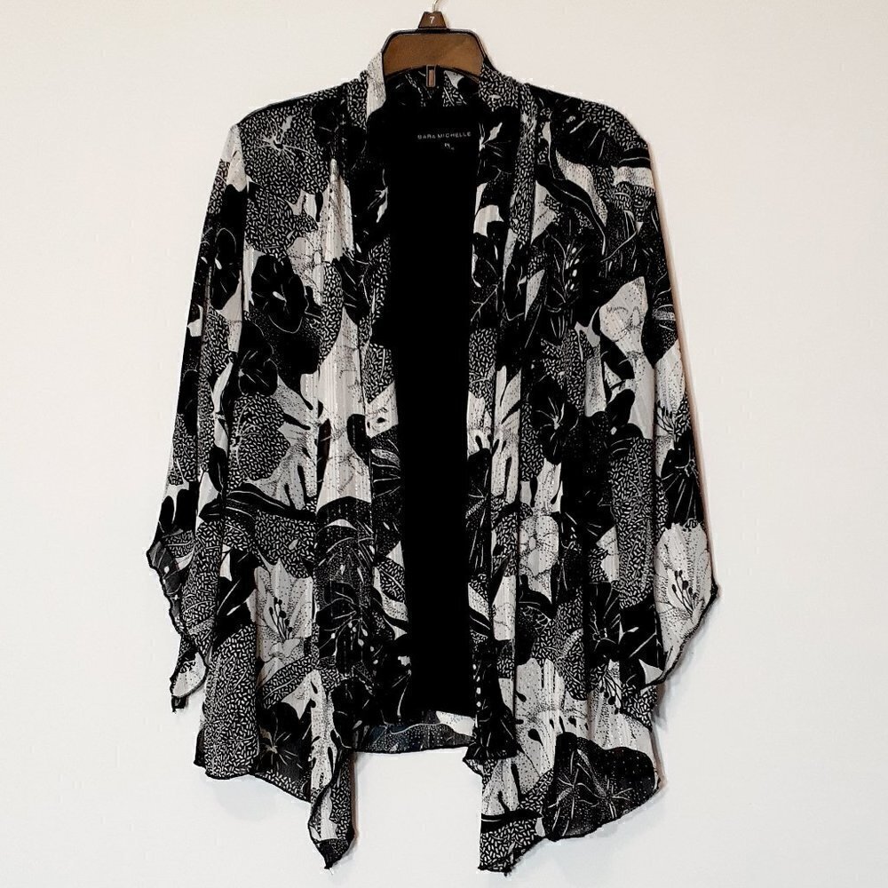 SARA MICHELLE Faux 2 Pc Black & White Chiffon Tunic; Bell Sleeves; Size PL